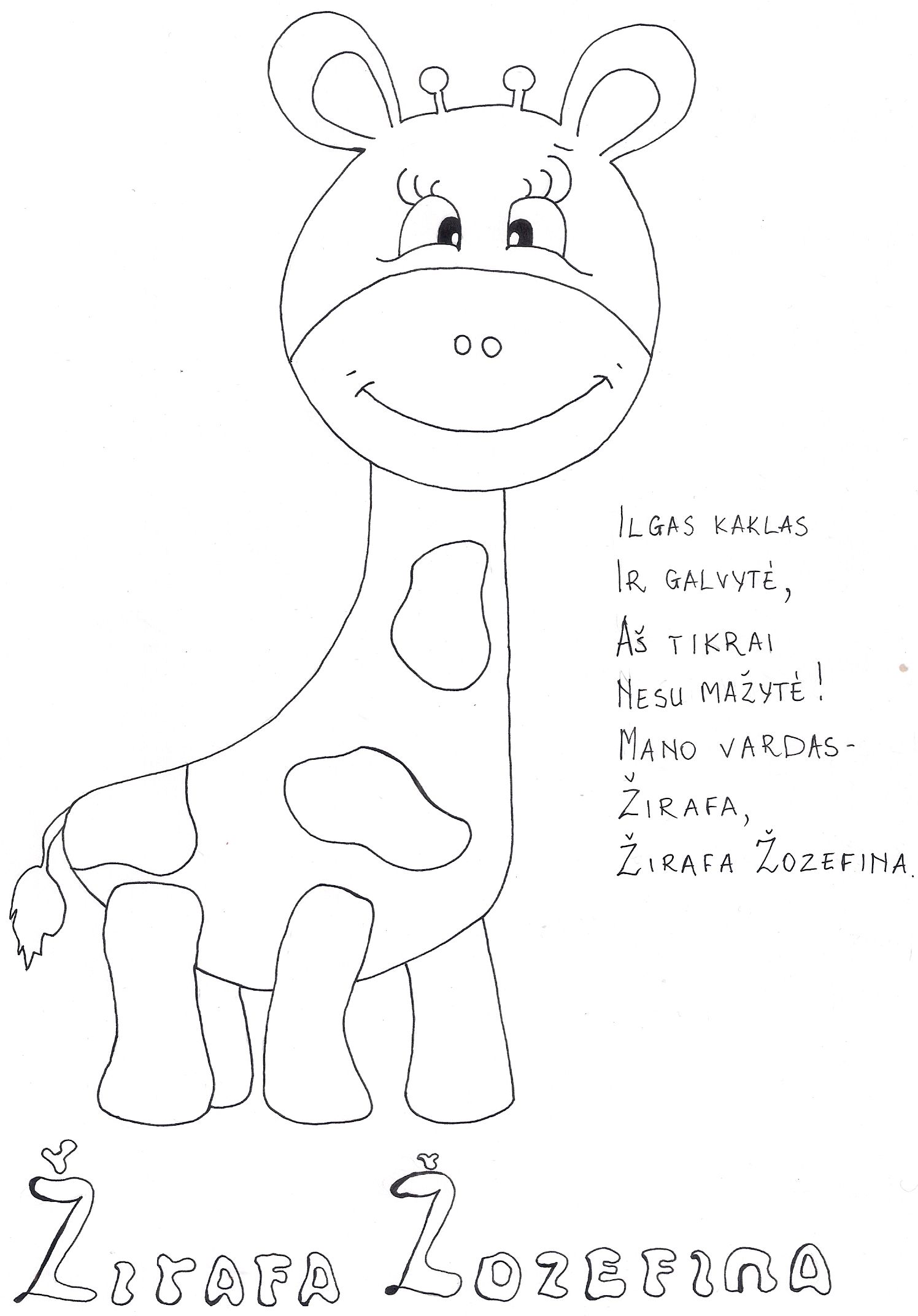 Piešinuką nuspalvok ir eilėraštį išmok: Žirafa Žozefina